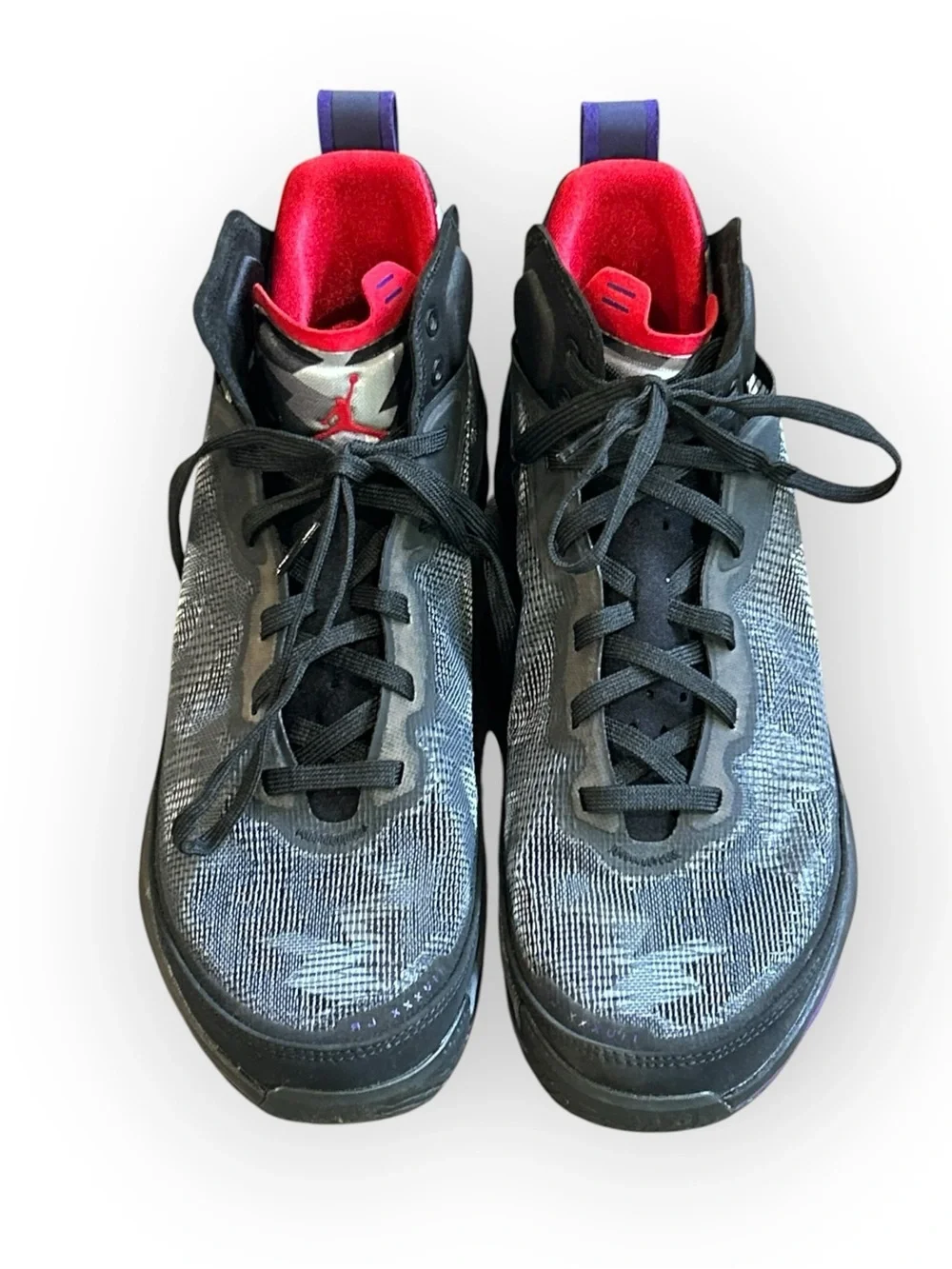Jordan Men's Black Gray Athletic Shoes with Red and Purple Accents